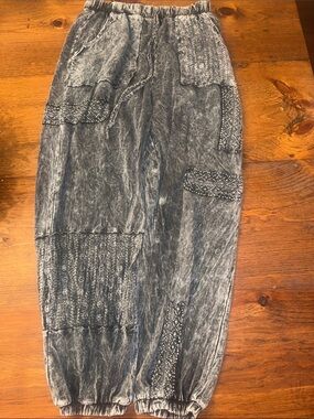 Women's Washed Black Patchwork Jogger Pants